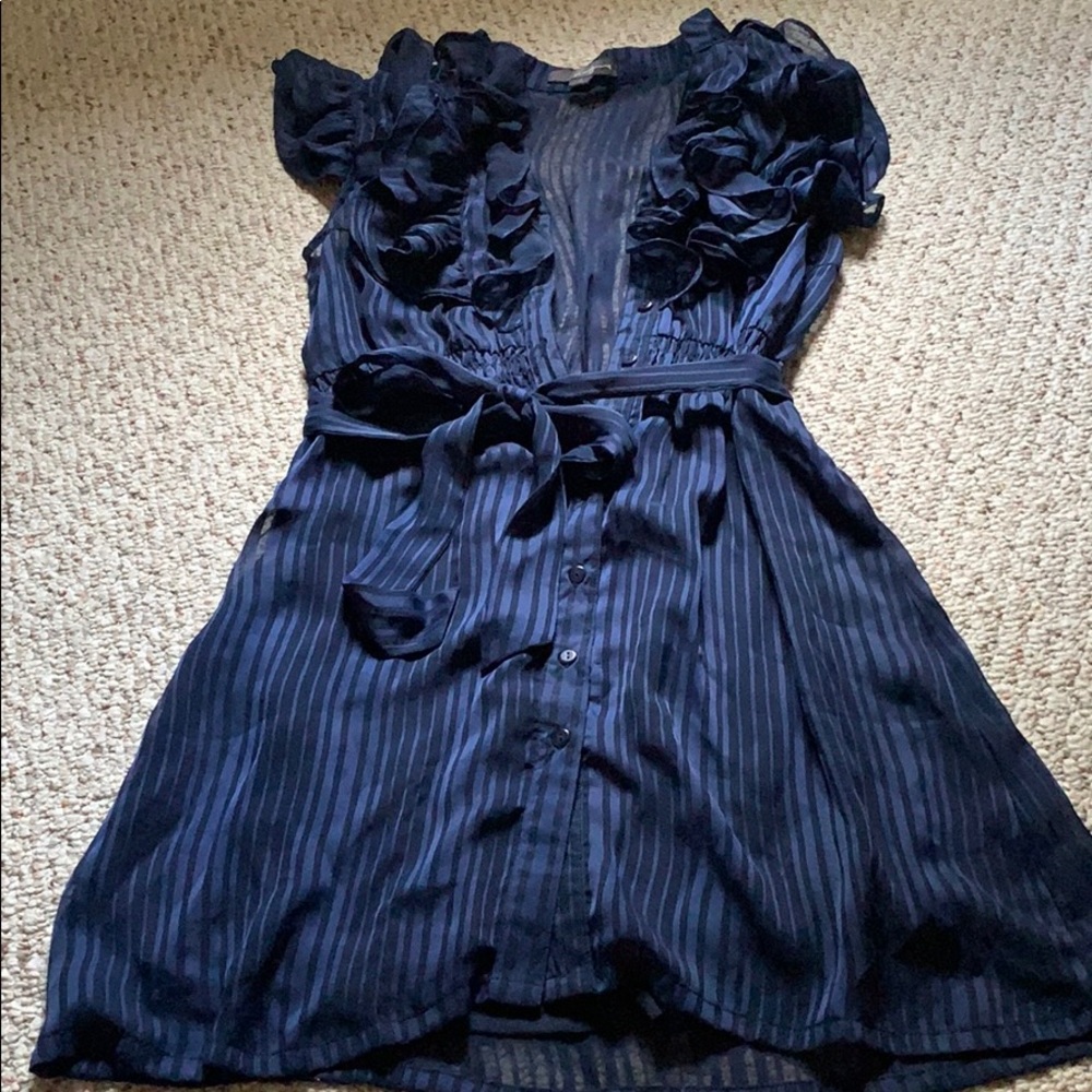 Beautiful navy dress with ruffle collar detail